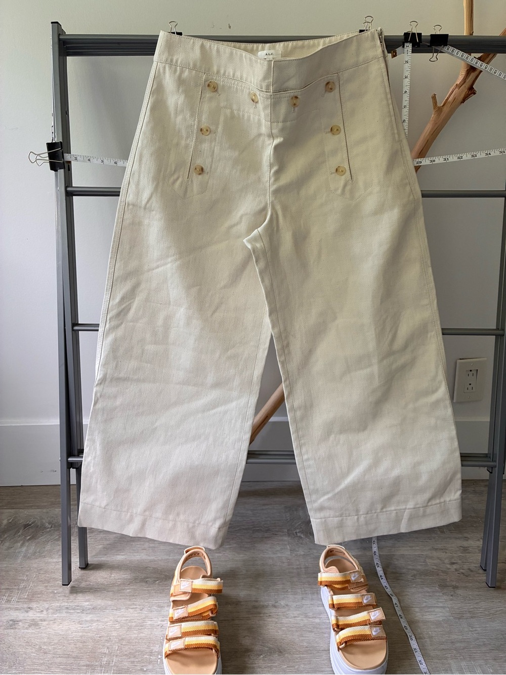 A.L.C. Cream Wide-Leg Sailor-Style Chinos